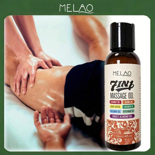MELAO 7 In 1 Natural Massage Oil 118ml/4fl.Oz, Infused With Coconut, Jojoba, Grape Seed, Lavender, Rosemary, Peppermint & Sweet Almond Oil, Hydrating Body Massage Oil For Relaxing Skin, Relieve Muscle Tension & Smooth Dry Skin