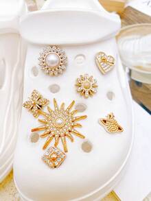 14pcs Cute Detachable Shoe Charms DIY Accessories For Women Sandals, Fun Personalized Shoe Decoration, Perfect Gift For Holiday Parties - Gold - View 6