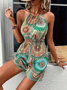 Mono de tirantes finos con estampado bohemio para mujer, ropa casual de moda para vacaciones de primavera/verano. - Azul cielo - Ver 6