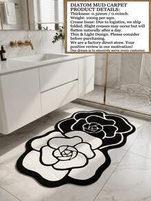 1pc Floral Pattern Bathroom Mat, Non-Slip Bathroom Mat, Toilet Mat, Quick Absorption, Quick Drying, Non-Slip Water-Absorbent Fast-Drying, Floral Design Pattern, Black And White Camellia Bathroom Mat, Soft Water-Absorbent Non-Slip Mat, Durable, Easy To Clean Camellia Pattern Floor Mat - Multicolor - View 2