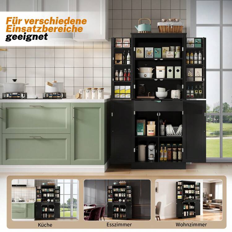 Kitchen Cabinet, Multifunctional Tall Cabinet, Sideboard With Two Doors With Shelves, Storage Compartments And Interior Drawer, 182 * 40 * 75, Suitable For Kitchen, Dining Room And Living Room. - View 7