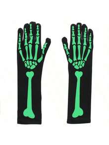 2pcs/Set Halloween Glow-In-The-Dark Skeleton Gloves & Long Socks Party Props Glow-In-The-Dark Ghost Bone Socks Party Style Random - Multicolor - View 7