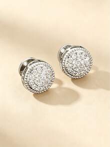 2pcs Business Luxury Style Cubic Zirconia Round Full Pave Decor Cufflinks Men's Daily Business Formal Suit Matching Gift - Multicolor - View 7