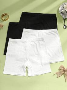 CELILIN 4pcs/Pack Solid Color Women's Boxer Briefs, Black And White Versatile Skin-Friendly Comfortable Base Shorts - Multicolor - View 2