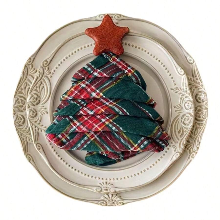 12 Christmas Tartan Plaid Cloth Napkins - Perfect For Holiday Lunches, Brunches, And Dinner Parties, Reusable, And Washable - Size 17X17 In Red And Green - Green Plaid - View 1