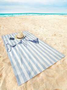 1pc Blue And White Striped Bikini Pattern Printed Beach Towel, Modern Style Fiber Rectangular Travel Home Beach Towel, Suitable For Swimming, Diving, Summer - Multicolor - View 4