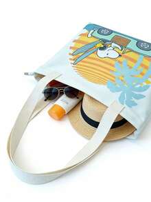 SNOOPY 1pc Cartoon Print Large Capacity Canvas Tote Bag, Casual One Shoulder Handbag, Suitable For Daily Commute, School, Ideal Gift For Birthday, Valentine's Day, Back To School, Graduation - View 2