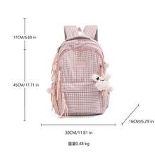 時尚新款輕量尼龍女款後背包，多口袋大容量學生書包，附吊飾筆電後背包 - 粉色 - 查看 5