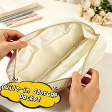 4/2/1pc Large Capacity Corduroy Pencil Case, Gold Zipper, Aesthetic Solid Color Multi-Function Stationery Storage Bag, Large Capacity Pencil Pouch, Compact Portable Design, Internal Compartments For Organized Storage, Wide Opening For Easy Access - Multiple Styles - View 4