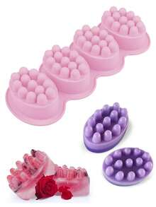 1PC 4-Cavity Oval Silicone Mold Massage Silicone Soap Mold Bar Soap Making Tool DIY Handmade Oval Spa Soap Plaster Aromatherapy Decorative Ornament Mold - Massage Points - View 2