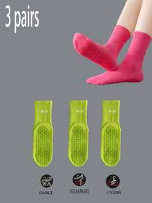 3/5/7 Paar rutschfeste Socken mit Buchstabenmuster, atmungsaktive Sport-Fitness-Yoga-Pilates-Socken bis zur Mitte der Wade, professionelle Indoor-Sport-Fitness-Yoga-Tanz-Pilates-Socken mit rutschfester Silikonsohle, Herbst - Verschiedenfarbig - Übersicht 12
