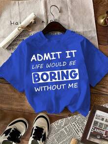 Girls' T-Shirt Pack: One Casual Printed T-Shirt, Round Neck, Breathable, Student, Summer, Multi-Purpose, Everyday Wear. - Blue - View 1