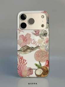 GIIPPA 1件白色背景海龜與貝殼圖案設計手機殼，適用於Phone 17 Pro Max，相容於Phone 16 Pro Max、15 Pro Max、14 Pro Max，韓系高端時尚趣味手機殼，相容於11/12/13/14/15/16 Pro Max Plus，優雅設計適合男女使用，聖誕節、情人節、復活節、婚禮季與生日送給女友的完美禮物！ - 彩色 - 查看 1