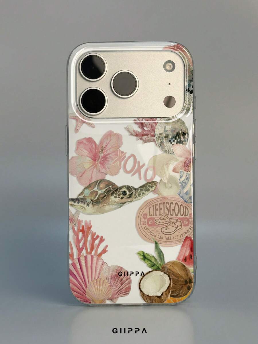 GIIPPA 1件白色背景海龜與貝殼圖案設計手機殼,適用於Phone 17 Pro Max,相容於Phone 16 Pro Max、15 Pro Max、14 Pro Max,韓系高端時尚趣味手機殼,相容於11/12/13/14/15/16 Pro Max Plus,優雅設計適合男女使用,聖誕節、情人節、復活節、婚禮季與生日送給女友的完美禮物! - 彩色 - 查看 1