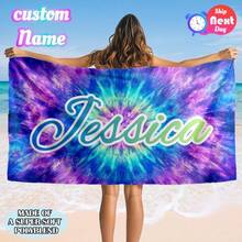 Personalized Customized Name 28*55 Inches Extra Large Beach Towel –Soft, Absorbent, Quick-Drying 100% Polyester,400 GMS Microfiber Beach Towel, Essential For Summer, Ldeal ForMen, Women, Girls, Boys, Wind & Sun Protection, Perfect For Beach,Party, Dr - Black - View 1