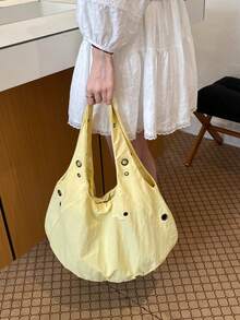 Dedoo 韓式尼龍獨特設計腋下肩背托特包，百搭時尚通勤休閒女款單肩托特包 - 黃色 - 查看 7