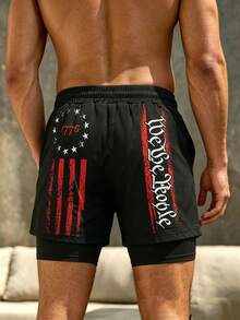 Men's Drawstring Waist Letter Print Casual Beach Shorts - Multicolor - View 3