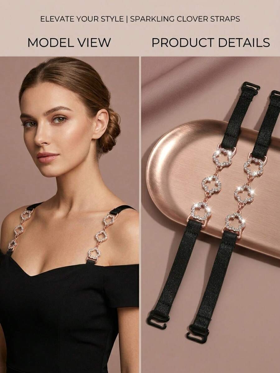 1/2 Pair Women's Rhinestone Bra Straps, Sparkling Adjustable Shoulder Straps, Lingerie Accessories, Suitable For Wedding Dress, Evening Gown, Backless Outfit, Prom, Party - Multicolor - View 1