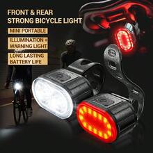 1 pieza Luz delantera de bicicleta recargable con luz trasera, 4 modos, impermeable, adecuada para camping al aire libre, iluminación de para montar de noche - Luz de bicicleta - Ver 1