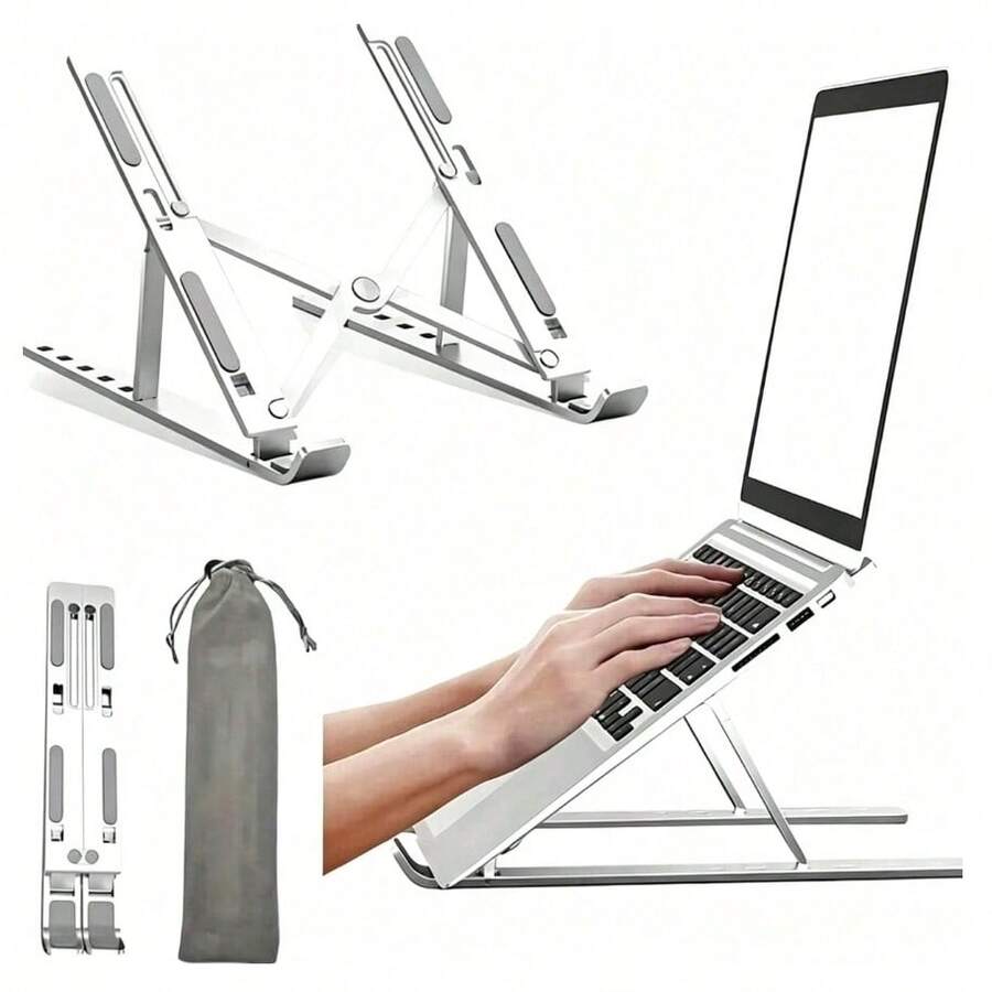 1pc Silver Aluminum Alloy Laptop Stand, Desktop Foldable Height Adjustable Laptop Holder, Universal Portable Storage Adjustable Tablet Stand, Suitable For All Laptops (Approx. 25.3cm) - Multicolor - View 1