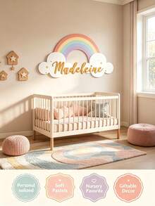 1pc Personalized Wooden Double Layer Custom Name Decor, Bowknot Decoration, Laser Cut Cursive Font Door Wall Plaque, Multiple Colors Available, Bedroom, Living Room, Wedding Housewarming Gift - Style 1 - View 5