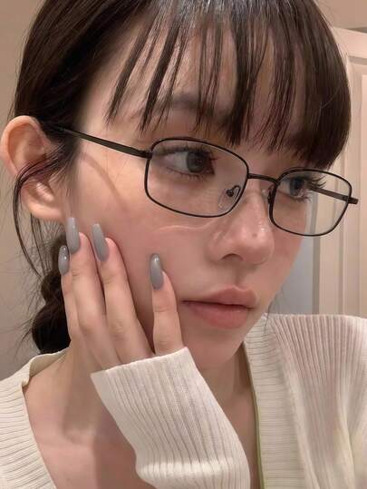 1副復古長方形框架Y2K日常眼鏡，中性金屬全框裝飾鏡片，輕量舒適時尚配件，眼鏡框，高品質女款眼鏡