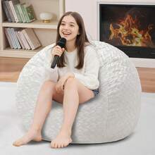 2-Leg Bean Bag Chair, Giant Bean Bag Chairs For Adults, Large Bean Bag Chairs With Memory Foam Filling, Large Bean Bag Chairs With Plush Cover - Gray - 米色 - 查看 7