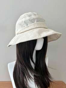 1pc Women's Linen Blend Wide Brim Bucket Hat, Textured Jacquard Wavy Brim Sun Hat, Lightweight Breathable Summer Hat, Suitable For Beach And Travel - A - View 9