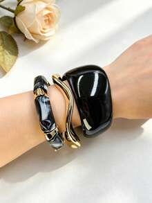 3pcs/Set Luxury Vintage Resin & Metal Bracelet Set, High-End Design Jewelry For Women, Suitable For Party Wear (Metal Ring, Inner Ring With Regular Black Dots, Normal Production Requirement) - Bohemia - View 13