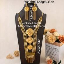 3pcs 24K Gold Plated Luxury Floral Tassel Jewelry Set (Necklace + Earrings) - Dubai And European Style Gold Color Wedding And Party Accessories For Women, Perfect Gift For Her/Mom/Best Friend For Summer Wedding Season, Mother's Day And Valentine's Day - Gold - View 9