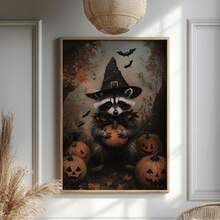 1 Stück, Leinwand Wandkunst, gerahmte Wanddekoration, süßer Hexen-Waschbär mit Kürbis und Fledermaus Herbstwald Leinwand Wanddekoration, ländliche Dark Academia Horror Halloween Poster, gruselige Fledermaus Kunst, Vintage Wanddekoration, geeignet für moderne Heimdekoration, Raumdekoration, Wohnheimdekoration, Schlafzimmerdekoration, Wohnzimmerdekoration, Badezimmerdekoration, Küchendekoration, Esszimmerdekoration - Waschbärzauberer - Übersicht 5