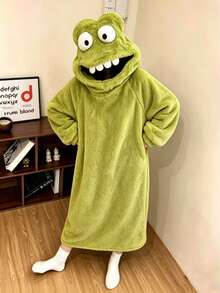 1pc Women's Fun Frog Pattern Coral Fleece Long Sleeve Robe, Autumn/Winter Loungewear, Comfortable Elegant Details, Suitable For Home, Party, Home & Bathroom Supplies, Gift, Loungewear, Suitable For Teenage Girls, Fluffy Cute, Back To School, Holiday - Multicolor - View 5