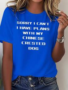 Comfortable And Pure Women's T-Shirt For Chinese Crested Dogs - Blue - View 1