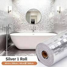 1 Roll 300cm/118.1in PVC Self-Adhesive Mosaic Wallpaper Waterproof Contact Paper, Glossy Thickened Self-Adhesive Wall Renovation Film, Suitable For Kitchen, Bathroom, Vanity Home Decor - A - View 6