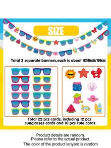 1 Set Summer Party Banner, Multicolor Rectangular Paper Summer Banner Decoration, Tropical Summer Holiday Birthday Party Decoration, Suitable For Pool, Beach, Luau Party, Tropical Party - Glasses - View 7