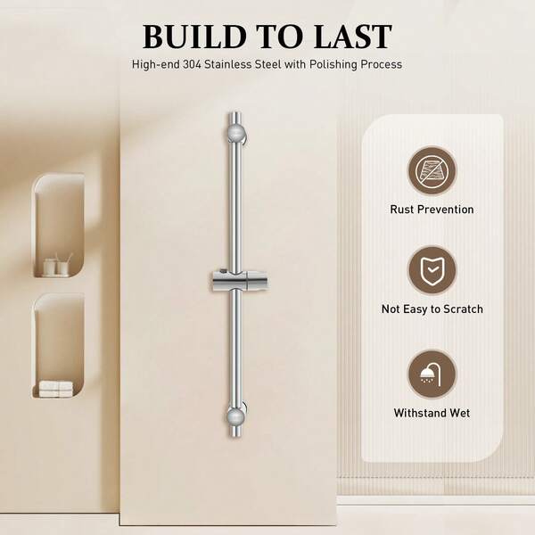 Modern Silver Adjustable Shower Slide Bar, 21.26in Adjustable Length Stainless Steel Shower Slide Bar, Wall Mount Shower Lift Rod For Homes, Bathrooms, Showers, Toilets, Hotels, Apartments