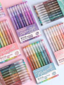 15pcs/Set Dual-Tip Fluorescent Highlighter Pens, Soft Color Tone Fluorescent Markers, Suitable For Coloring, Highlighting, Drawing, Classroom And Office Use. Pens Feature Multi-Function Fine And Thick Tip Design., Back To School - Multicolor - View 6