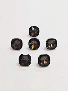 6入 1.2cm 直徑玻璃仿鑽切面銅柄裝飾手工縫製鈕扣，高端時尚百搭黑色灰色仿鑽切面柄裝飾手工縫製鈕扣，適用於女款襯衫、開襟衫及其他服飾 - 黑灰色 方形 款式 - 查看 5