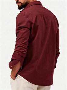 Camisa de manga larga casual de negocios color caqui para hombres, camisa de botones de manga larga de unicolor y versátil - Burdeos - Ver 1
