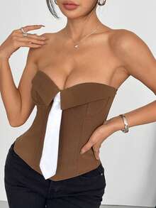 Modern Plain Tray Top With Bow, Girl Style For European Street Looks - Brown - View 7
