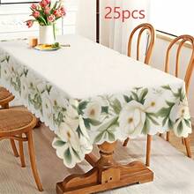 1pc Gentle Frame White Camellia Wavy Edge Tablecloth, Wrinkle-Resistant, Machine Washable, Suitable For Outdoor Patio Picnic, Engagement Party, Spring Wedding Afternoon Tea, Mori Style Homestay, Pastoral Home Decor Tablecloth - Multicolor - View 15