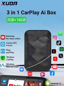 XUDA New Android 14 Wireless CarPlay And Android Auto 3-In-1 Smart Box Quad-Core 2GB RAM+16GB ROM/4GB RAM+32GB ROM Plug And Play Built-In App Support 98% Of Original Wired CarPlay Or Wired Android Auto Cars - Bright Black - View 15