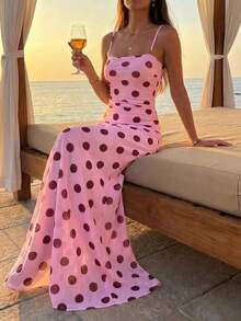 Elegant Women's Dress With Floral Print And Open Back, Summer Clothes, Beach Outfits For Women, Beach Vacation Clothes, Party Outfits, Bridesmaids - 玫紅色 - 查看 3