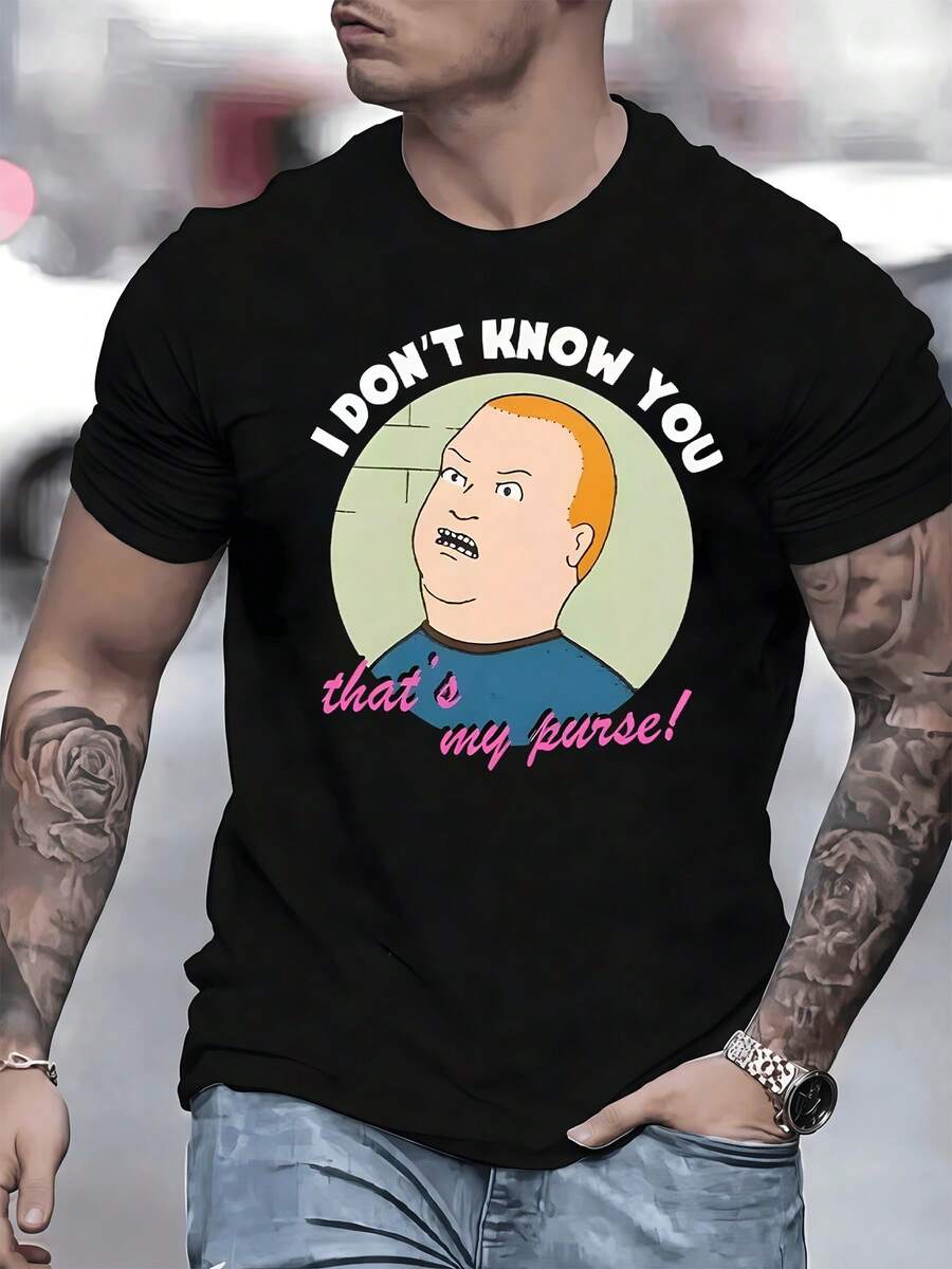 Personaje animado icónico expresa su famosa defensa protectora sobre pertenencia personal con actitud firme en esta divertida camiseta de hombre - Negro - Ver 1