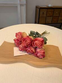 7/4/3/2/1 Pc Artificial Coral Pink Flame Rose, Mother's Day Decoration, Wedding Season, Graduation, Gift, Candlelight Dinner, Tabletop, Centerpiece, Plastic Flowers, School Dormitory Office Decoration, Outdoor Party Event Holiday Birthday Party Deco - Coral Pink - View 5