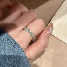 1件時尚奢華優雅個性化百搭高端多巴胺彩色立方鋯石花園戒圈，適合女性日常佩戴 - 銀色 - 查看 5