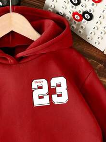 Tween Boy Letter Print Warm Sweatshirt - Red - View 4