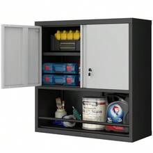 Tall 2-Door Metal Storage Cabinet With Adjustable Shelves, Steel Kitchen Cabinet For Kitchen, Living Room, Dining Room And Office - 黑色 - 查看 8