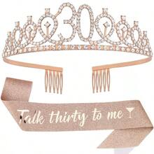 「Talk To Me About 30」肩帶與水鑽皇冠套裝－30歲生日女性禮物，生日派對用品 - 查看 14