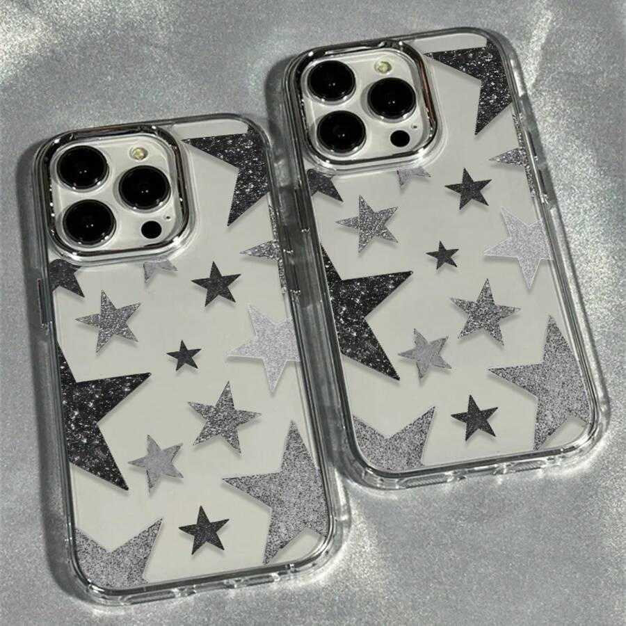 Funda para Teléfono - 1 pieza, diseño moderno de estrella brillante, marco de metal, funda transparente compatible con iPhone 17 16 15 14 13 12 11 Pro Max Air X XS XR - Color mixto 1 - Ver 1
